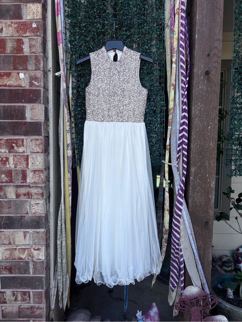 Speechless Gold Sequin Bodice White Tulle Midi Dress